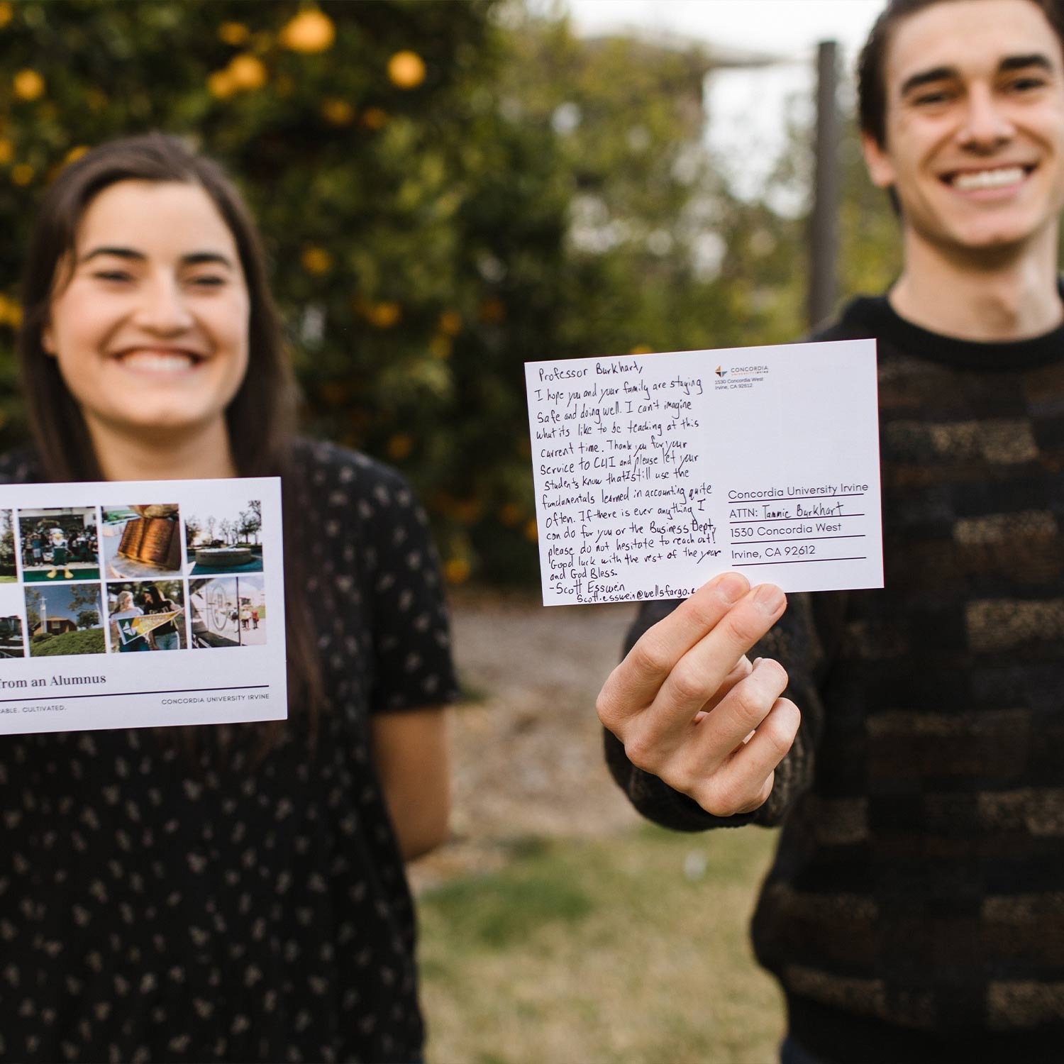 Ariana (Sadeghipour) Esswein ’17 and Scott Esswein ’15 participated in writing notes of encouragement to their former professors as part of Homecoming and Concordia Serves.